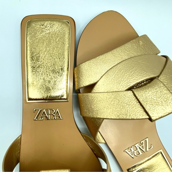 Zara Metallic Gold Cross Strap Women's Sandals Size EU 39 US 9 - Picture 13 of 13